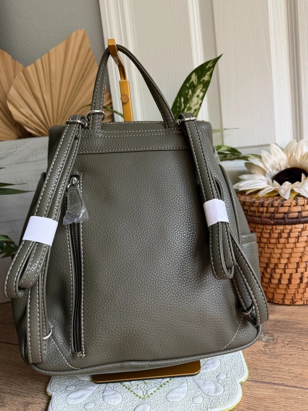MultiSac Olive Green Pebbled VL Backpack Purse Travel Bag – Graduation Gift - Picture 4 of 11